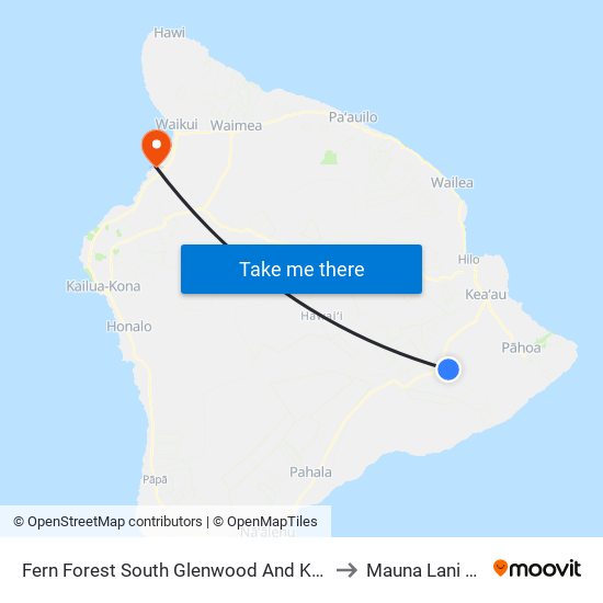 Fern Forest South Glenwood And Kaleponi Road to Mauna Lani Resort map