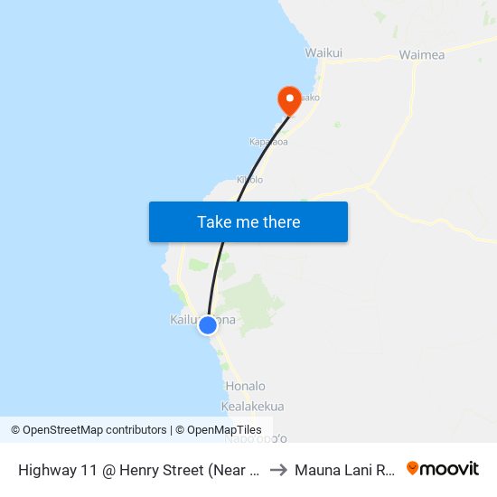 Highway 11 @ Henry Street (Near Safeway) to Mauna Lani Resort map