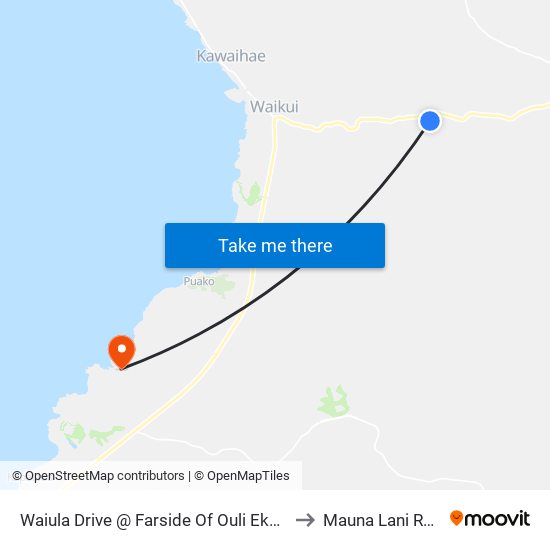 Waiula Drive @ Farside Of Ouli Ekahi Place to Mauna Lani Resort map