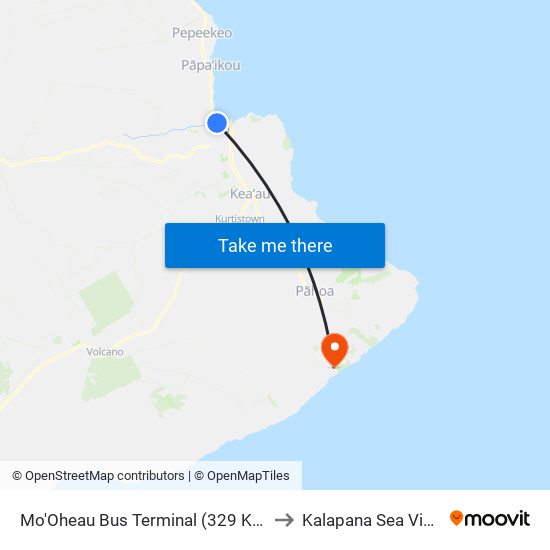 Mo'Oheau Bus Terminal (329 Kamehameha Ave) to Kalapana Sea View Estates map