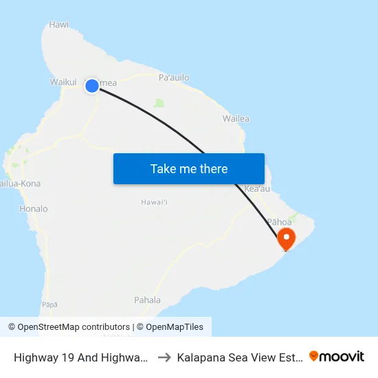 Highway 19 And Highway 250 to Kalapana Sea View Estates map