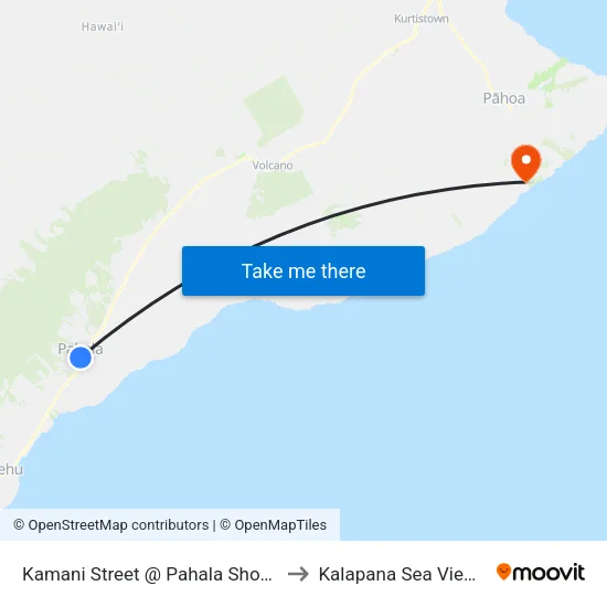 Kamani Street @ Pahala Shopping Center to Kalapana Sea View Estates map