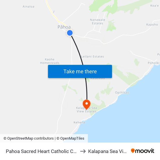 Pahoa Sacred Heart Catholic Church Parking Lot to Kalapana Sea View Estates map