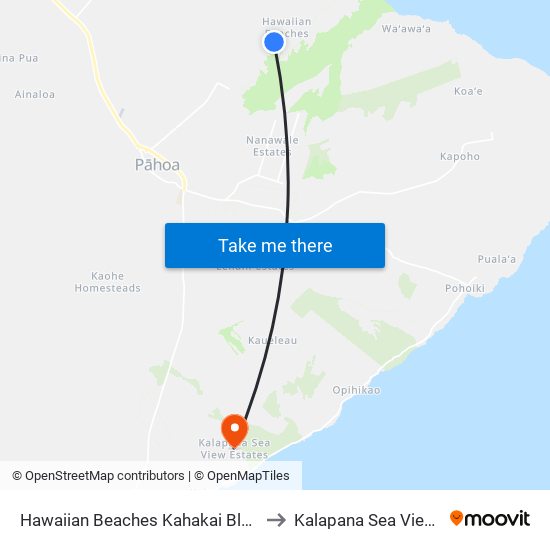 Hawaiian Beaches Kahakai Blvd And Kala St to Kalapana Sea View Estates map