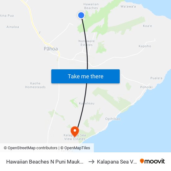 Hawaiian Beaches N Puni Mauka Loop And Heepali St to Kalapana Sea View Estates map