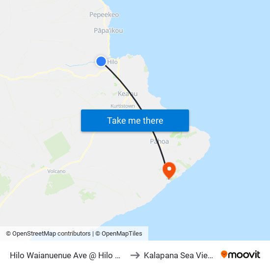 Hilo Waianuenue Ave @ Hilo Medical Center to Kalapana Sea View Estates map