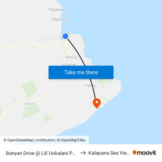 Banyan Drive @ LiliʻUokalani Park And Gardens to Kalapana Sea View Estates map
