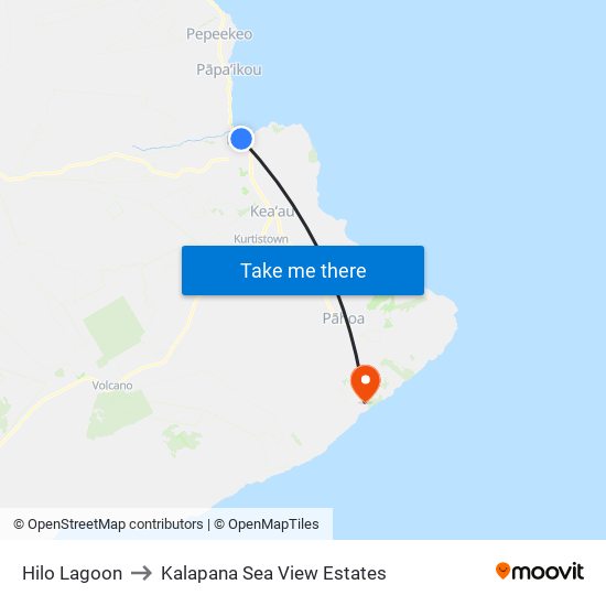 Hilo Lagoon to Kalapana Sea View Estates map