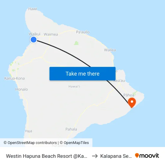 Westin Hapuna Beach Resort @Kau Na Oa Dr (Employee Parking Area) to Kalapana Sea View Estates map
