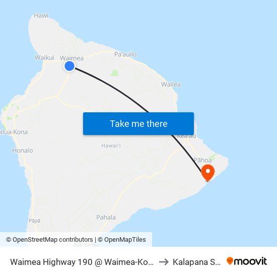 Waimea Highway 190 @ Waimea-Kohala Airport Road (Waimea-Kohala Airport) to Kalapana Sea View Estates map