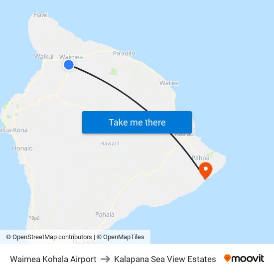 Waimea Kohala Airport to Kalapana Sea View Estates map