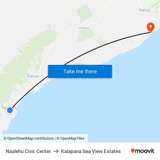 Naalehu Civic Center to Kalapana Sea View Estates map