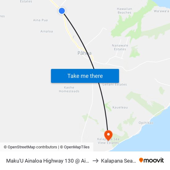 Maku'U Ainaloa Highway 130 @ Ainaloa Boulevard (Bus Turnout) to Kalapana Sea View Estates map