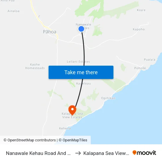 Nanawale Kehau Road And Molokoi Rd to Kalapana Sea View Estates map