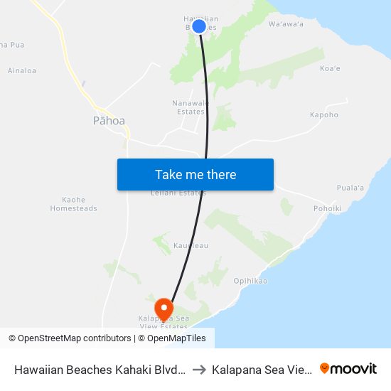 Hawaiian Beaches Kahaki Blvd And Lalakea St to Kalapana Sea View Estates map