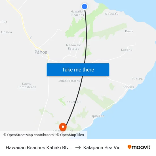 Hawaiian Beaches Kahaki Blvd And Niuhi St to Kalapana Sea View Estates map