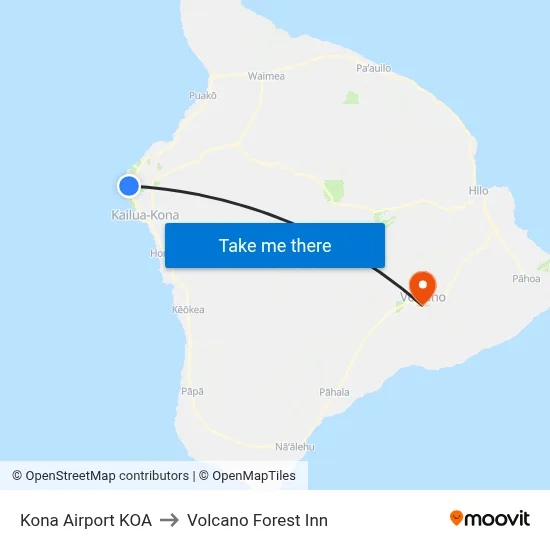 Kona Airport KOA to Volcano Forest Inn map