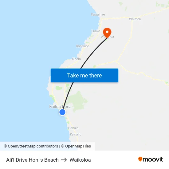 AliʻI Dr @ Honl's Beach to Waikoloa map