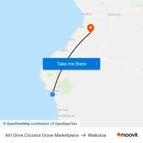 Ali'I Drive Coconut Grove Marketplace to Waikoloa map