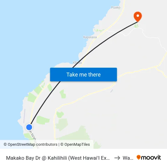 Makako Bay Dr @ Kahilihili (West Hawai'I Explorations Academy/Natural Energy Lab) to Waikoloa map