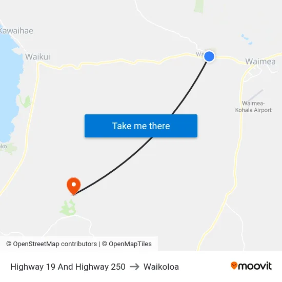 Highway 19 And Highway 250 to Waikoloa map