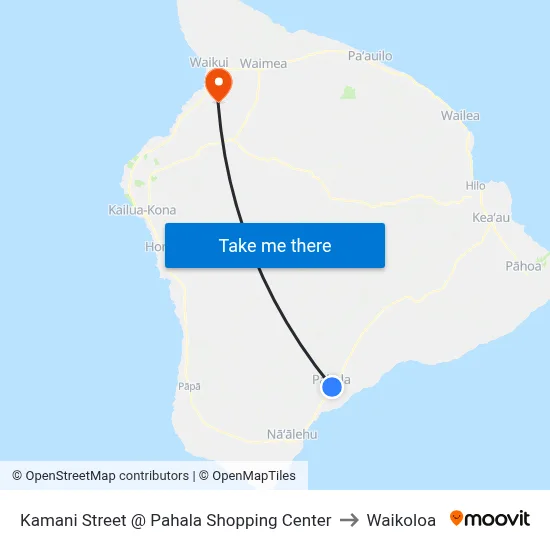 Kamani Street @ Pahala Shopping Center to Waikoloa map