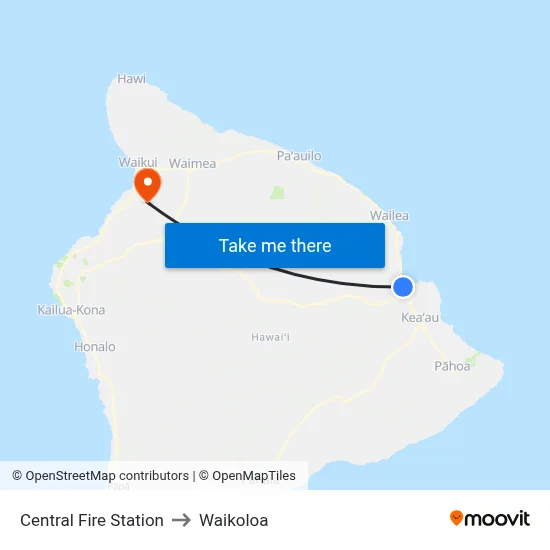 Central Fire Station to Waikoloa map