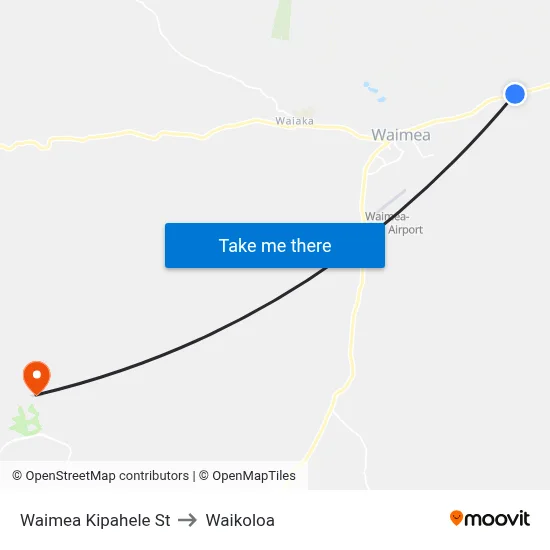 Waimea Kipahele St to Waikoloa map
