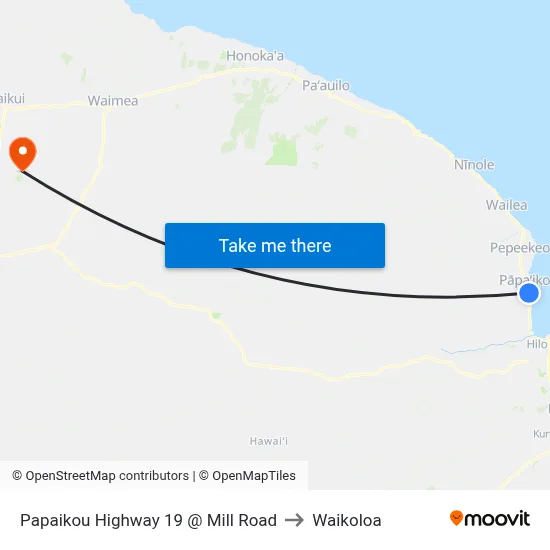 Papaikou Highway 19 @ Mill Road to Waikoloa map
