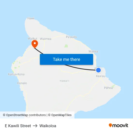 E Kawili Street to Waikoloa map