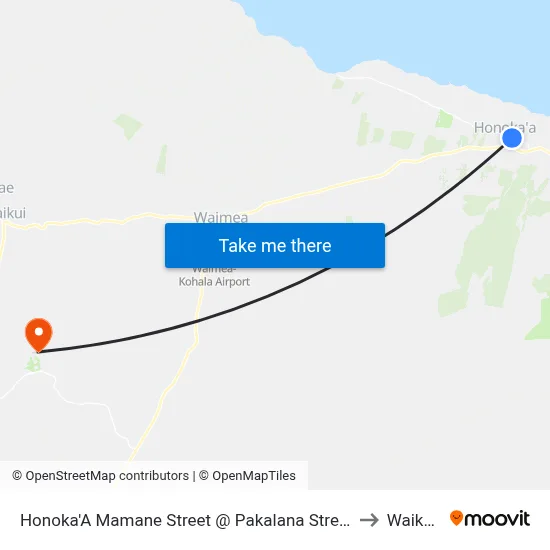 Honoka'A Mamane Street @ Pakalana Street (Nearside) to Waikoloa map