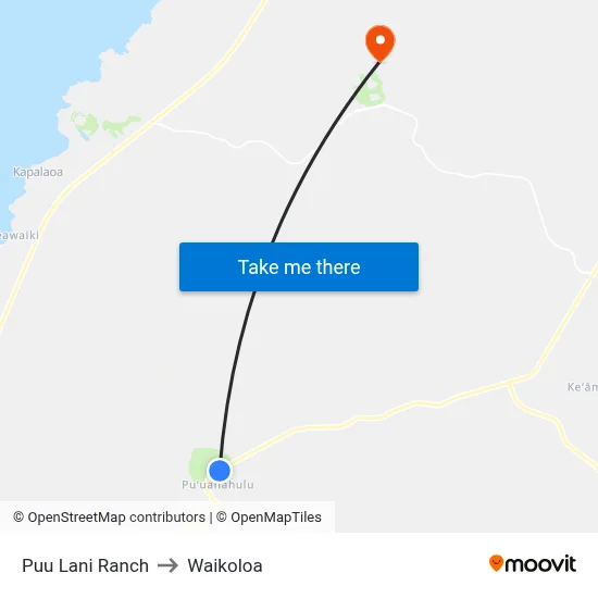 Puu Lani Ranch to Waikoloa map