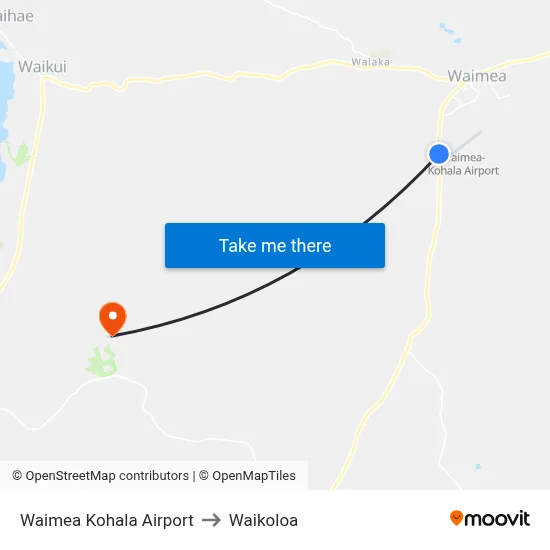 Waimea Kohala Airport to Waikoloa map