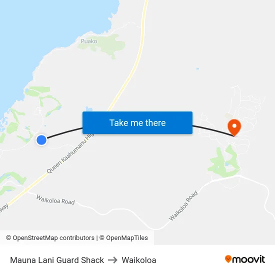 Mauna Lani Guard Shack to Waikoloa map