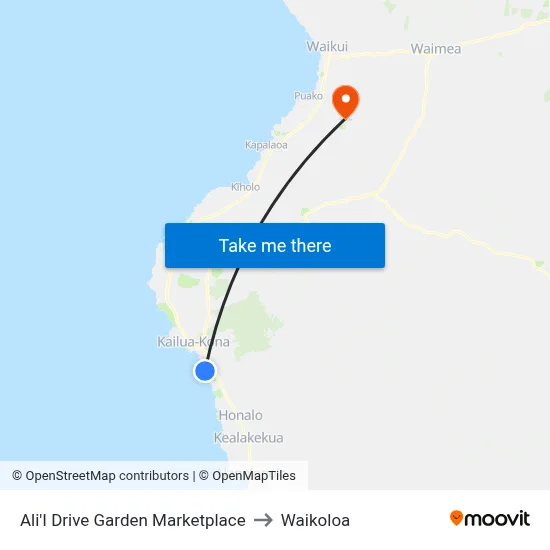 Ali'I Drive Garden Marketplace to Waikoloa map