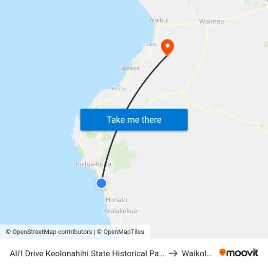 Ali'I Drive Keolonahihi State Historical Park to Waikoloa map