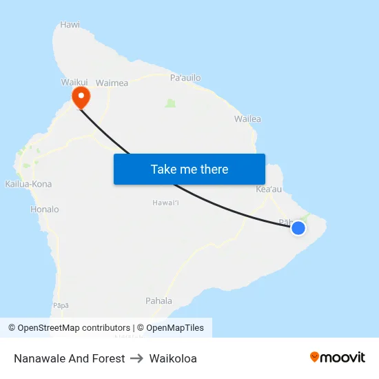 Nanawale And Forest to Waikoloa map