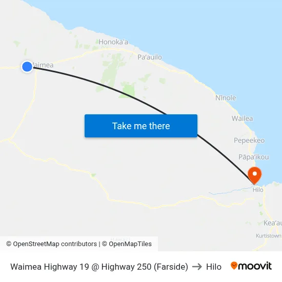 Waimea Highway 19 @ Highway 250 (Farside) to Hilo map