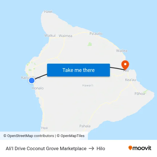 Ali'I Drive Coconut Grove Marketplace to Hilo map
