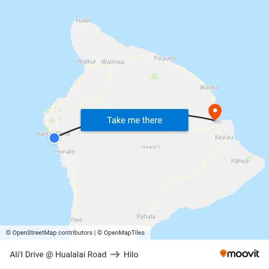 Ali'I Drive @ Hualalai Road to Hilo map