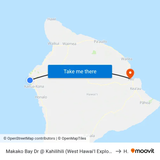 Makako Bay Dr @ Kahilihili (West Hawai'I Explorations Academy/Natural Energy Lab) to Hilo map