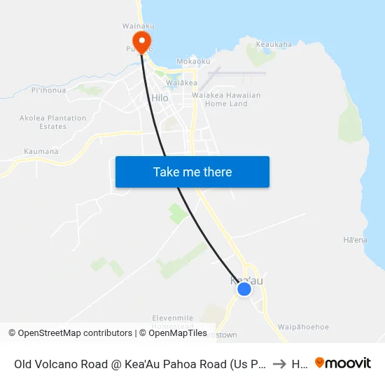 Old Volcano Road @ Kea'Au Pahoa Road (Us Post Office) to Hilo map