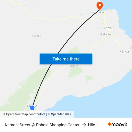 Kamani Street @ Pahala Shopping Center to Hilo map