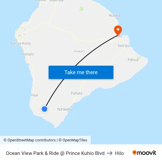 Ocean View Park & Ride @ Prince Kuhio Blvd to Hilo map