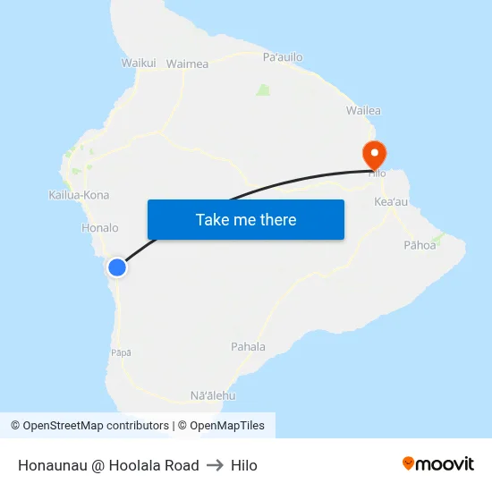 Honaunau @ Hoolala Road to Hilo map