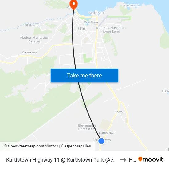 Kurtistown Highway 11 @ Kurtistown Park (Across Bus Shelter) to Hilo map