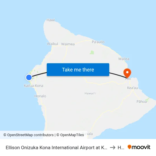 Ellison Onizuka Kona International Airport at Keahole to Hilo map
