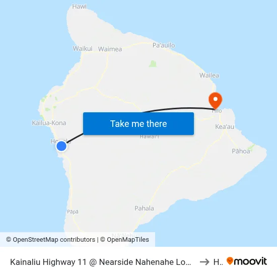 Kainaliu Highway 11 @ Nearside Nahenahe Loop (Across Teshima's Restaurant) to Hilo map