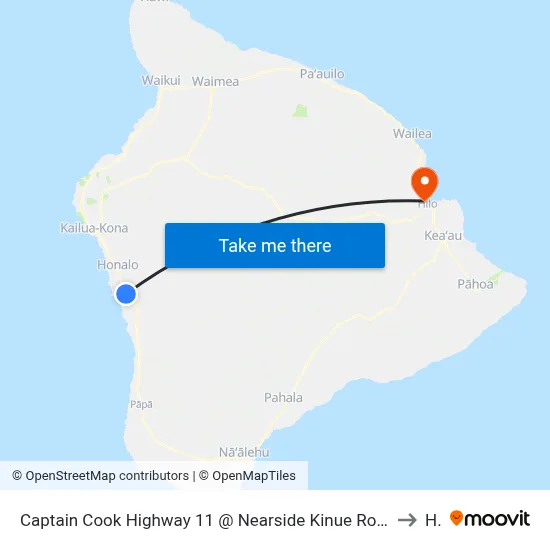 Captain Cook Highway 11 @ Nearside Kinue Road (Across Rodney Yano Memorial Hall) to Hilo map