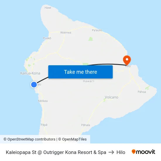 Kaleiopapa St @ Outrigger Kona Resort & Spa to Hilo map